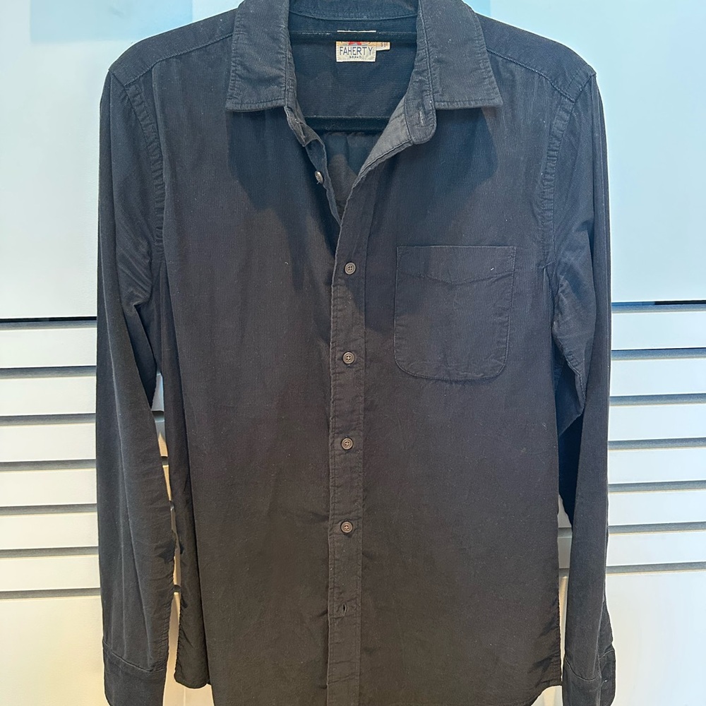 Faherty Men's Charcoal Corduroy Style Button Down Shirt